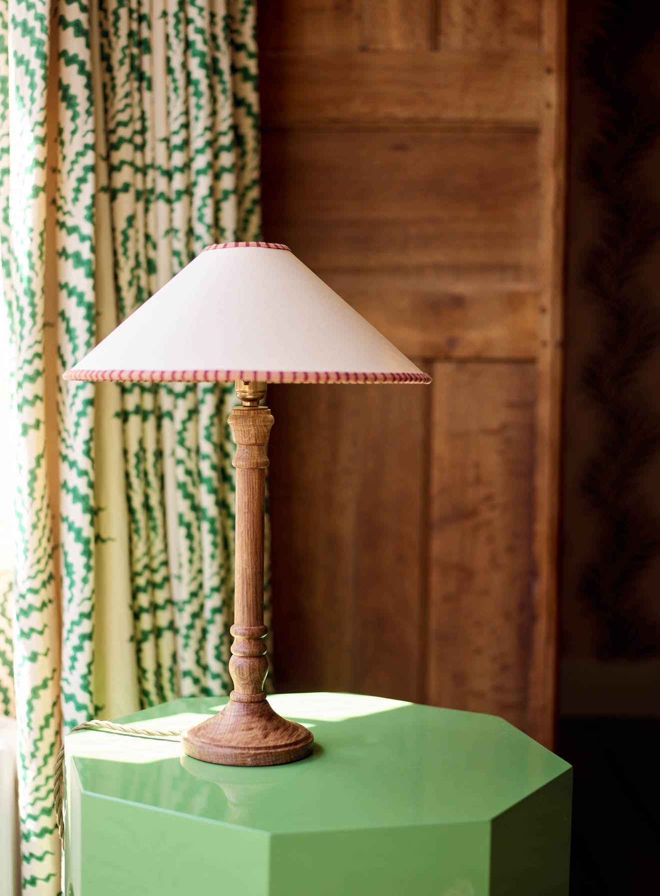 Card Lampshade, Medium, Pink Stripe Trim
