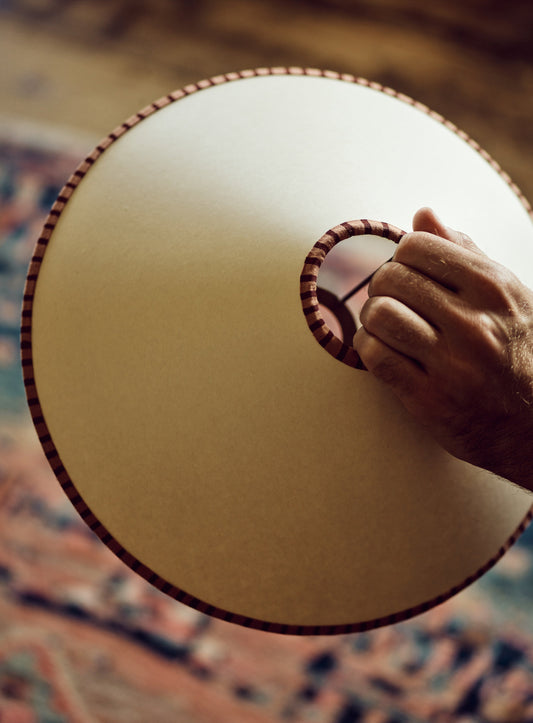 Card Lampshade, Medium, Pink Stripe Trim