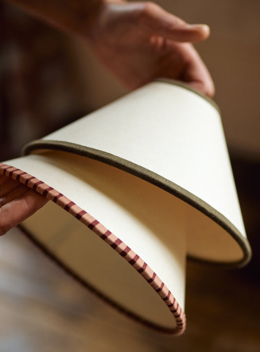 Card Lampshade, Small, Pink Stripe Trim