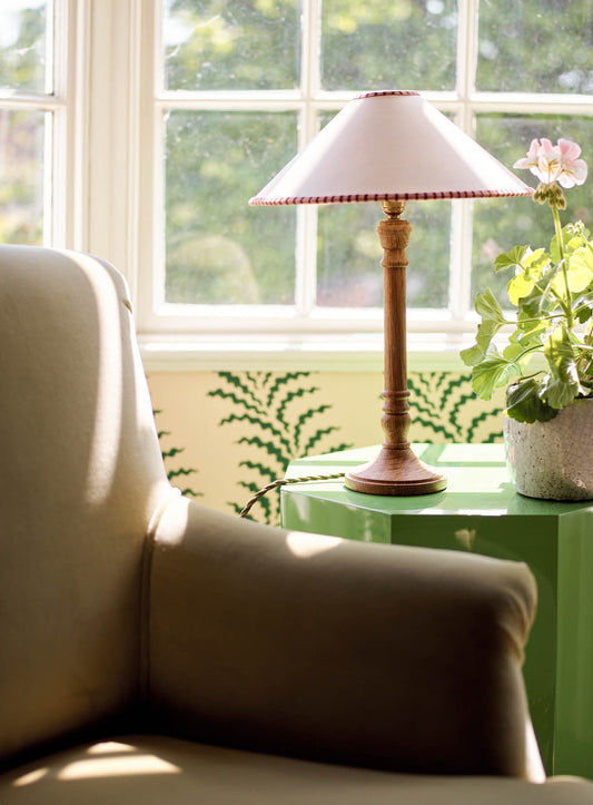 Card Lampshade, Medium, Pink Stripe Trim